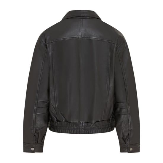 Damen Schwarze Leder-Biker Blouson Bomber Oversize-Jacke – Sibiu - Image 3
