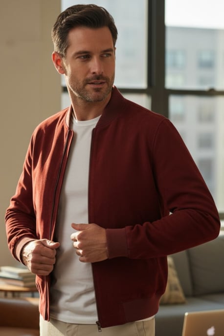 Herren Burgundy Goat Wildleder MA-1 Bomberjacke – North - Image 1