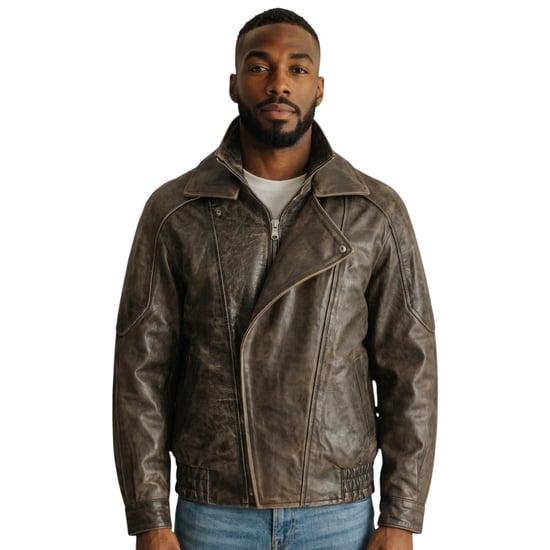 Herren Braune Kuhleder-Biker Blouson-Jacke – Bomber - Image 1