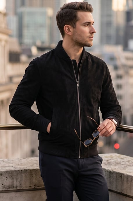 Herren Black Goat Wildleder MA-1 Bomberjacke – North - Image 1
