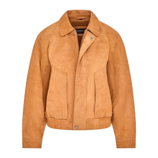Damen-Beige Leder-Biker-Bomber-Oversize-Jacke – Blouson - Image 1