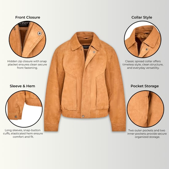 Damen-Beige Leder-Biker-Bomber-Oversize-Jacke – Blouson - Image 2