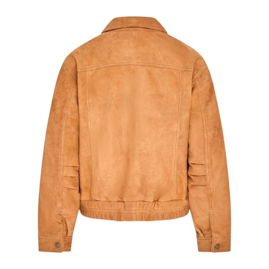 Damen-Beige Leder-Biker-Bomber-Oversize-Jacke – Blouson - Image 4