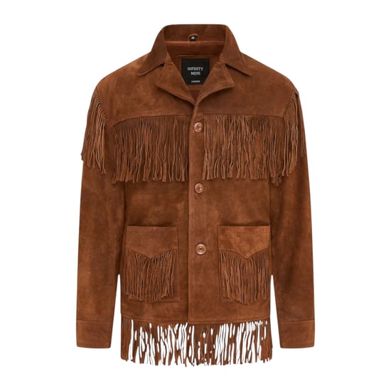 Herren Retro Tan Cowboy Wildleder Lederfransenjacke – Western - Image 1
