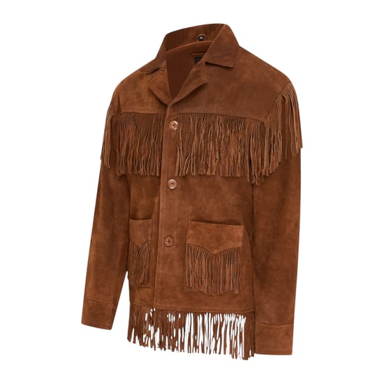 Herren Retro Tan Cowboy Wildleder Lederfransenjacke – Western - Image 3