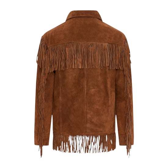 Herren Retro Tan Cowboy Wildleder Lederfransenjacke – Western - Image 4