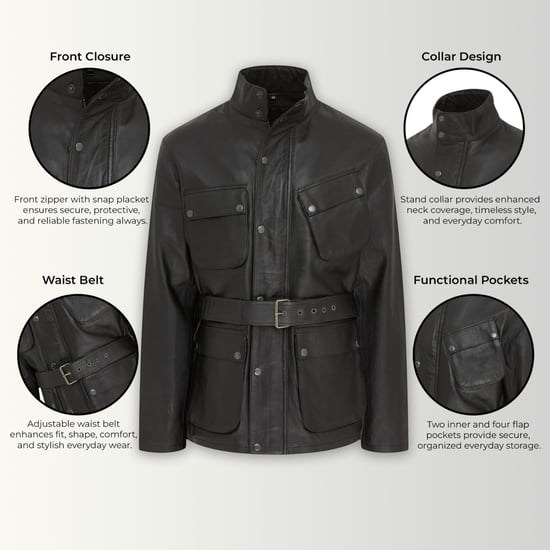 Herren schwarze Lammleder-Safari-Parka-Jacke – Dresden - Image 3