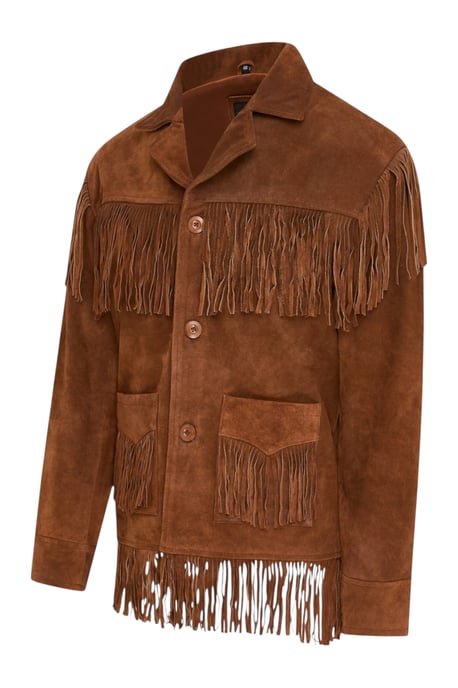 Herren Western Retro Tan Cowboy Wildlederfransenjacke – Karmesinrot - Image 3