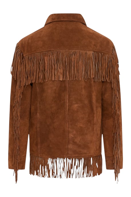 Herren Western Retro Tan Cowboy Wildlederfransenjacke – Karmesinrot - Image 5