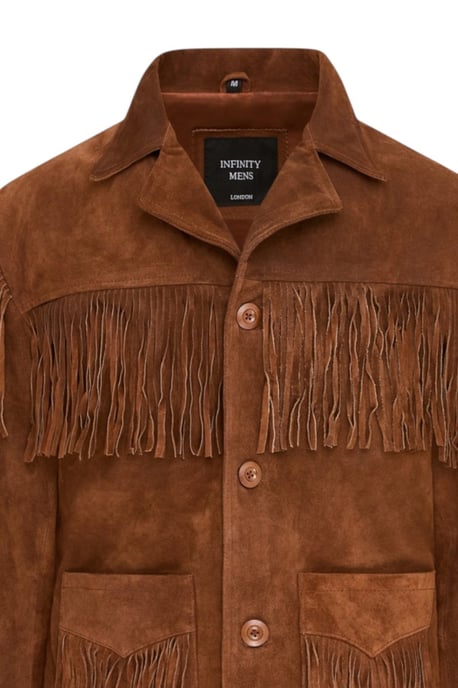 Herren Western Retro Tan Cowboy Wildlederfransenjacke – Karmesinrot - Image 6