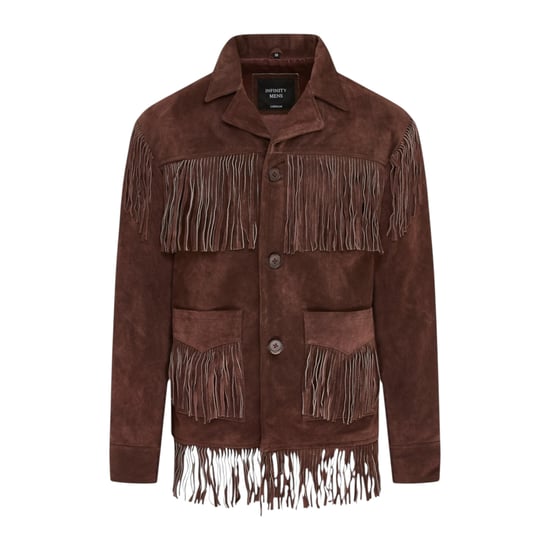 Herren Retro Braune Cowboy-Wildlederfransenjacke – Western - Image 1