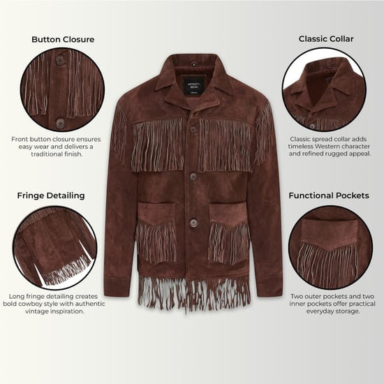 Herren Retro Braune Cowboy-Wildlederfransenjacke – Western - Image 2