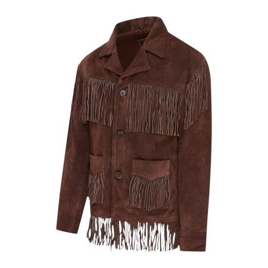 Herren Retro Braune Cowboy-Wildlederfransenjacke – Western - Image 3