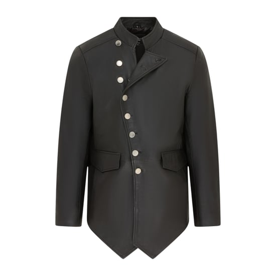 Herren schwarze Leder-Mandarin-Militärjacke – Lucifer - Image 1