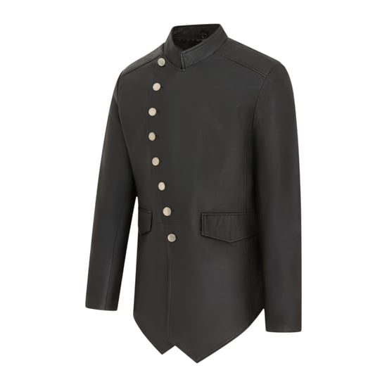Herren schwarze Leder-Mandarin-Militärjacke – Lucifer - Image 3