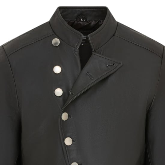 Herren schwarze Leder-Mandarin-Militärjacke – Lucifer - Image 5