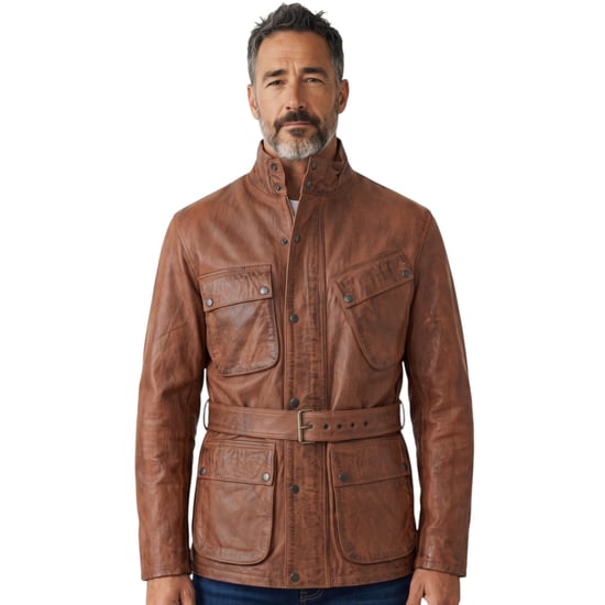 Herren Tan Lamm Leder-Safari-Parka-Jacke – Dresden - Image 1