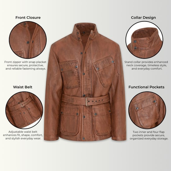 Herren Tan Lamm Leder-Safari-Parka-Jacke – Dresden - Image 3