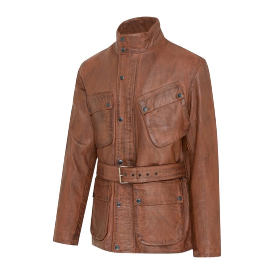 Herren Tan Lamm Leder-Safari-Parka-Jacke – Dresden - Image 4