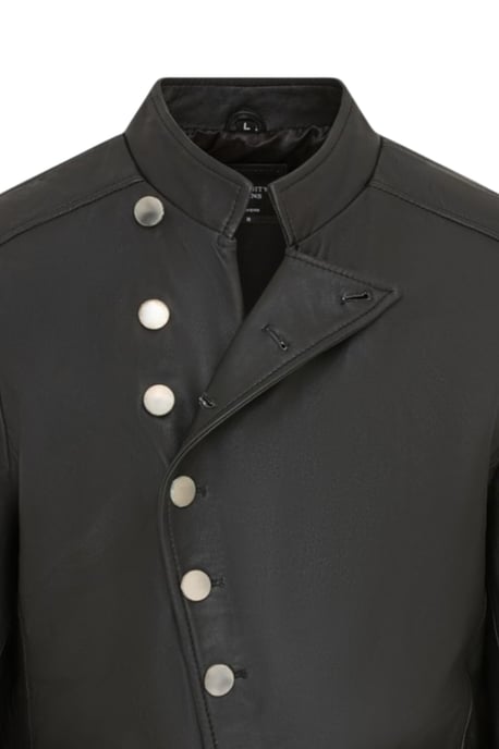 Herren Schwarze Leder-Mandarin-Militär-Assymetrische Jacke – Silent - Image 6