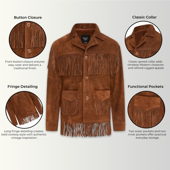 Herren Western Retro Tan Cowboy Wildleder Lederfransenjacke – Braga - Image 3