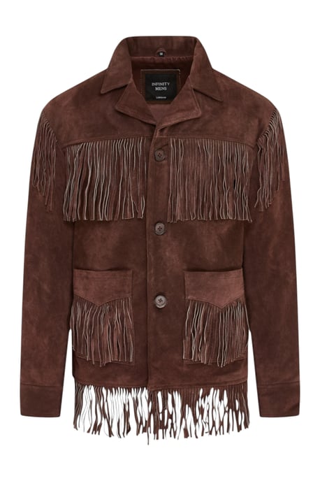Herren Western Retro Braune Cowboy-Wildlederfransenjacke – Karmesinrot - Image 2