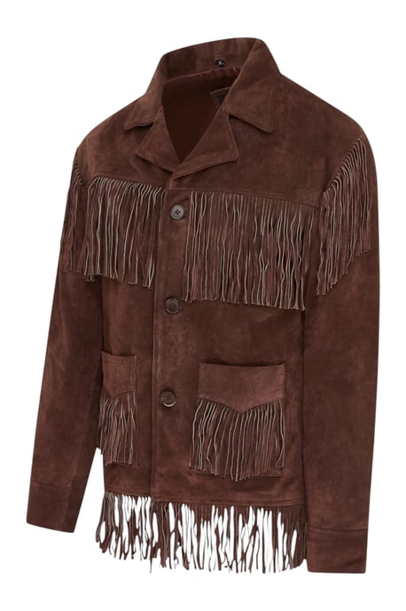 Herren Western Retro Braune Cowboy-Wildlederfransenjacke – Karmesinrot - Image 3