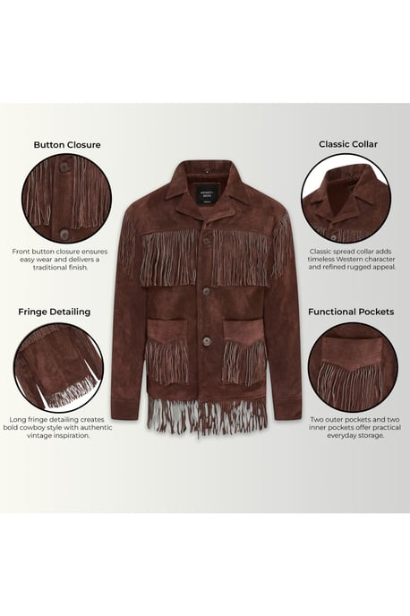 Herren Western Retro Braune Cowboy-Wildlederfransenjacke – Karmesinrot - Image 4