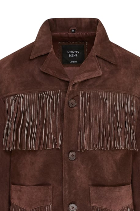 Herren Western Retro Braune Cowboy-Wildlederfransenjacke – Karmesinrot - Image 6