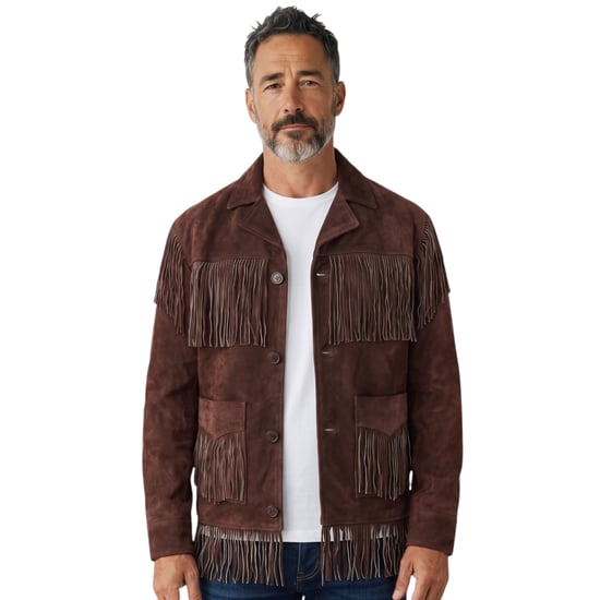 Herren Western Retro Braune Cowboy Wildleder-Fransenjacke – Braga - Image 1