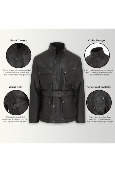 Herren Schwarze Lammleder-Safari-Parka-Jacke – Haven - Image 4