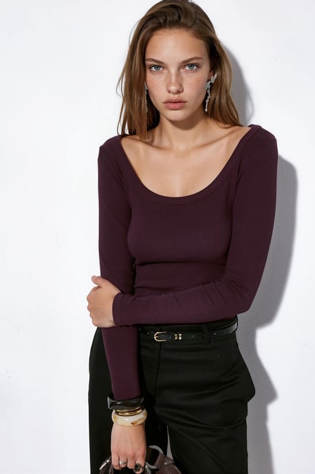 Damen Ripp Langarm-Crop-Top - Image 1