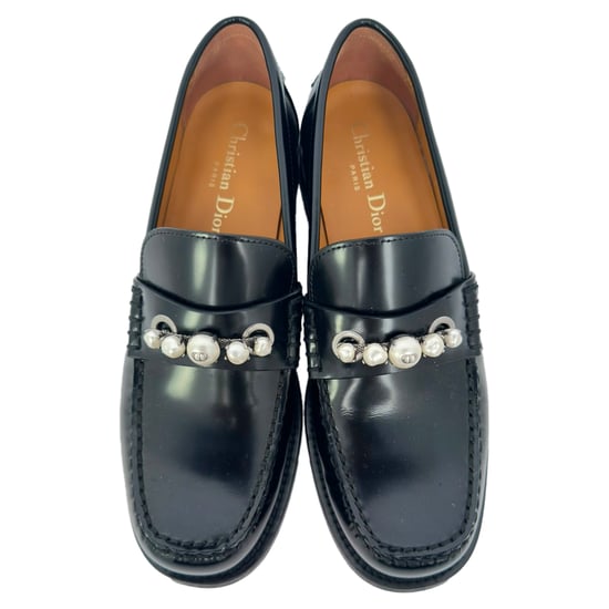 Christian Dior Perlenverzierte Slipper aus schwarzem Leder - Image 4