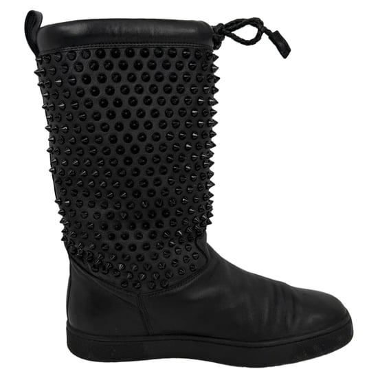 Christian Louboutin Surlapony Stiefel mit Spikes in schwarzem Leder bis zur Mitte der Wade - Image 1
