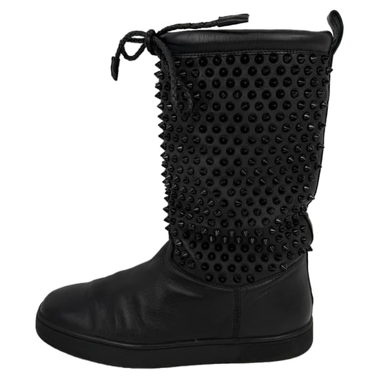 Christian Louboutin Surlapony Stiefel mit Spikes in schwarzem Leder bis zur Mitte der Wade - Image 4