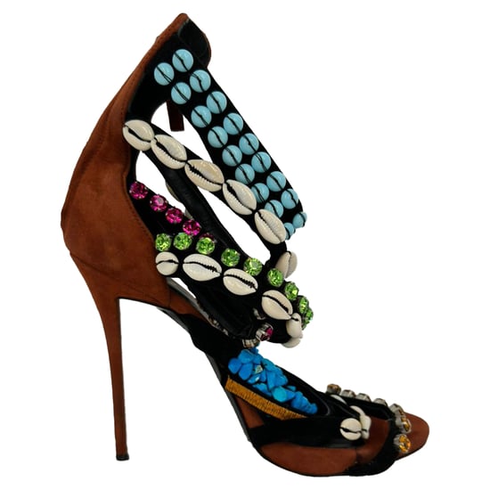 Giuseppe Zanotti Muschelschalen, mit Strass und Perlen verzierte Sandalen aus braunem Wildleder - Image 1