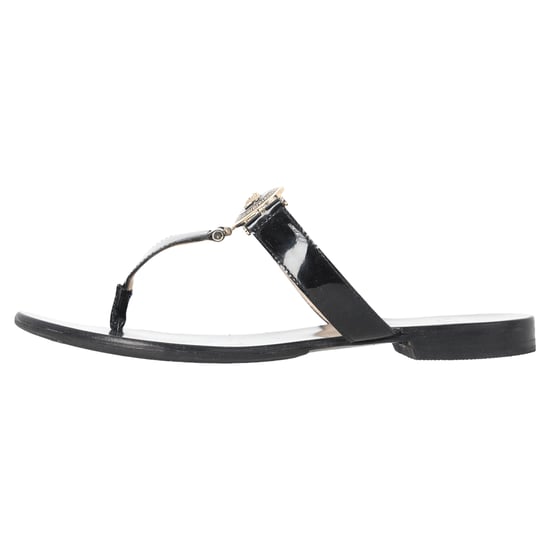 Versace Medusa Logo-Plakette Zehentrenner-Sandalen aus schwarzem Leder - Image 2