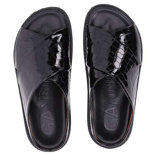 Ganni Krokodil-Optik Riemensandalen aus schwarzem Lackkalbsleder - Image 5