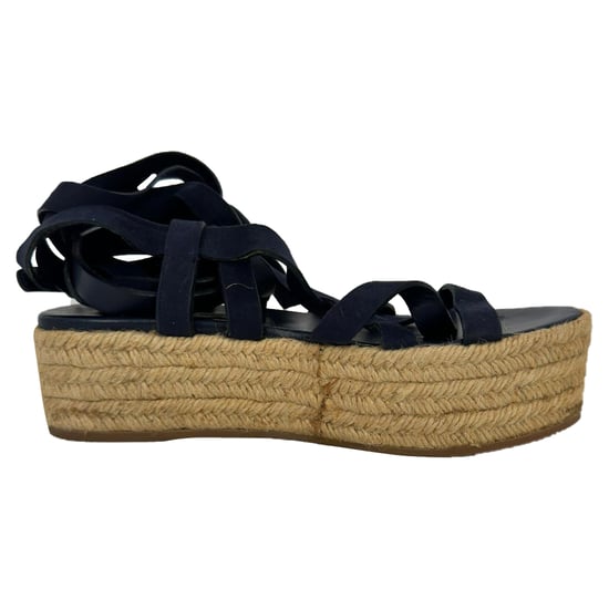 Miu Miu Sandalen mit Riemchen und Espadrille-Plateau aus navyblauem Leder und Wildleder - Image 1