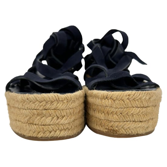Miu Miu Sandalen mit Riemchen und Espadrille-Plateau aus navyblauem Leder und Wildleder - Image 3