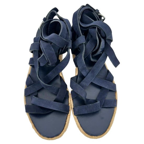 Miu Miu Sandalen mit Riemchen und Espadrille-Plateau aus navyblauem Leder und Wildleder - Image 4