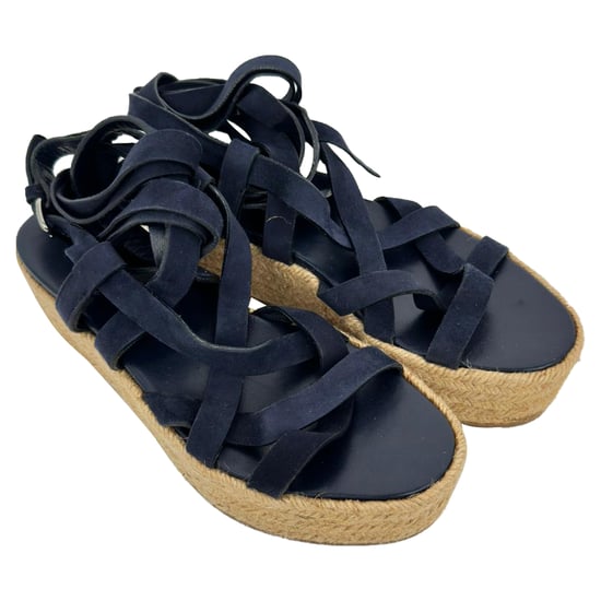 Miu Miu Sandalen mit Riemchen und Espadrille-Plateau aus navyblauem Leder und Wildleder - Image 5