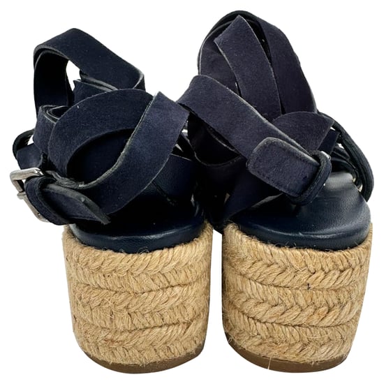 Miu Miu Sandalen mit Riemchen und Espadrille-Plateau aus navyblauem Leder und Wildleder - Image 6