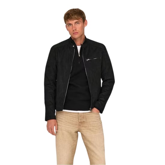 Only - Bikerjacke für Herren, Reißverschlusstasche (Schwarz) - Image 3