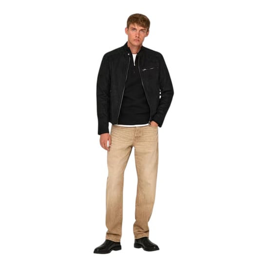 Only - Bikerjacke für Herren, Reißverschlusstasche (Schwarz) - Image 4