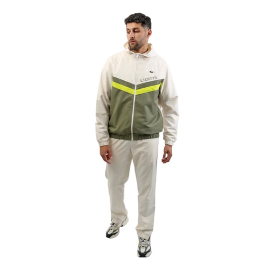 Lacoste - Trainingsanzug für Herren, Taft (Weiß/Khakigrün) - Image 3