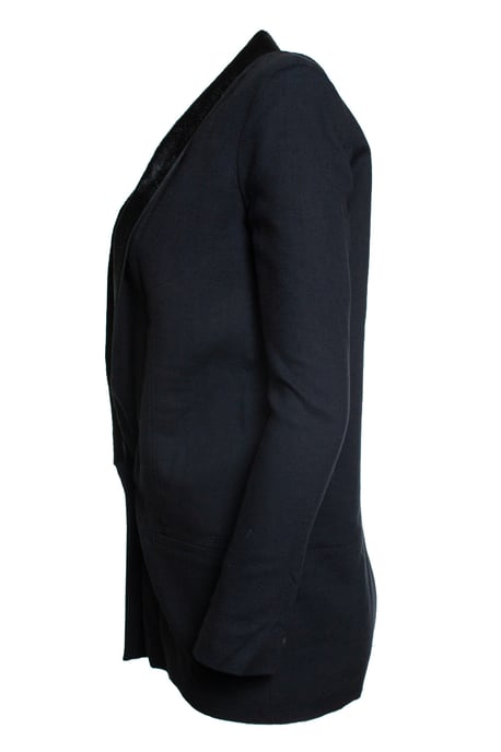 Helmut Lang, blauer Blazer mit Ponyfellbesatz - Image 2