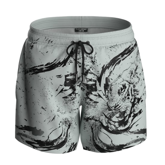 Wassertiger Logo Boardshorts Badehose in Hellgrau - Image 1