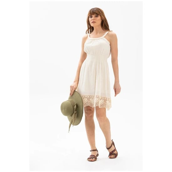 Ärmelloses Mini-Sommerkleid aus Strickstoff, Creme - Image 4