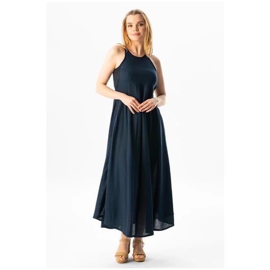 Sima Langes Sommerkleid aus Träger-Şile-Stoff, Marineblau LCVT - Image 4